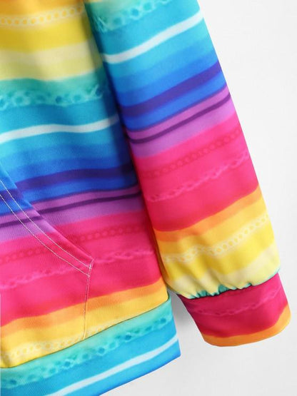 Full Zip Pockets Rainbow Stripes Hoodie