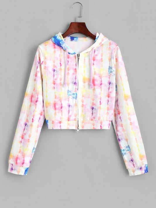 Full Zip Tie Dye Cropped Hoodie SWE210309120M M