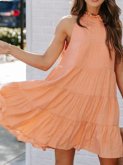 Fungus Collar Off-Shoulder Sleeveless Layered Mini Dress DRE2212135655ORAS Orange / 2 (S)