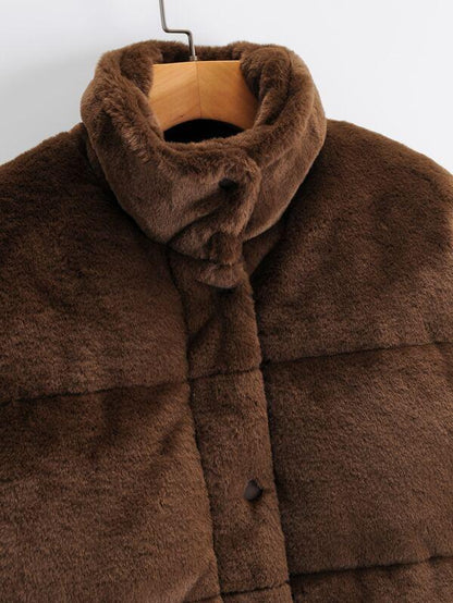 Funnel Neck Fuzzy Coat COA210304077BROS S / Brown