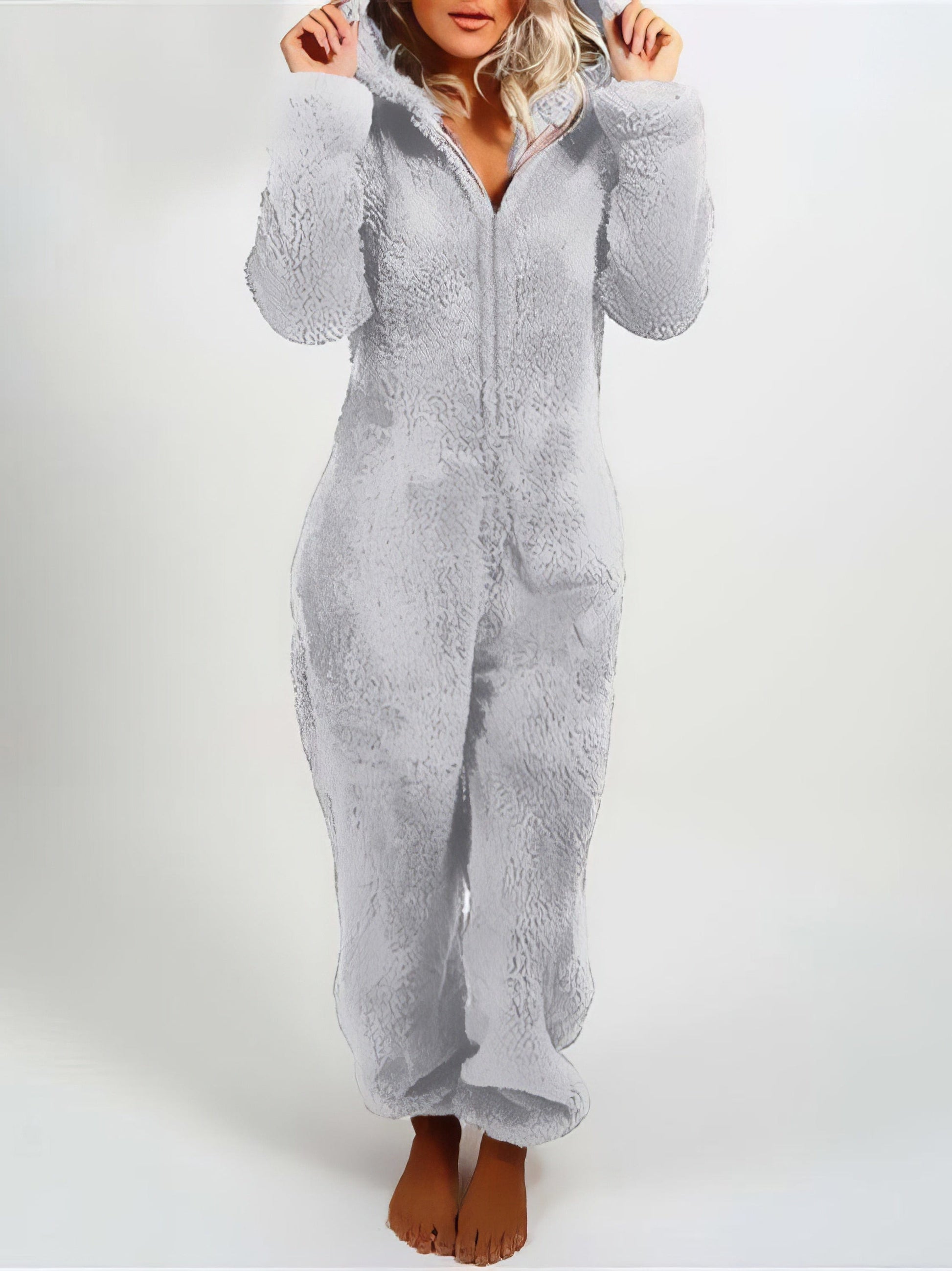 Furry Zipper Jumpsuit Hooded Pajamas PAJ2109101118GRES Gray / 2 (S)