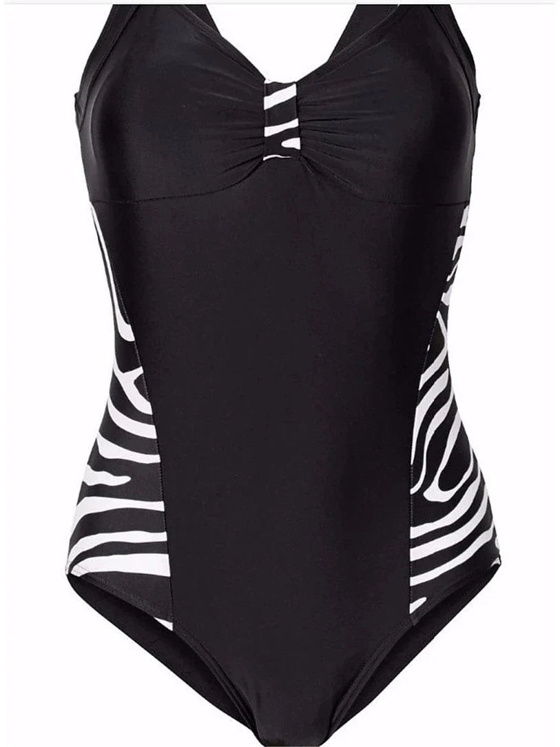 Stylish Zebra Print One Piece Swimsuit for Women with Tummy Control and Open Back