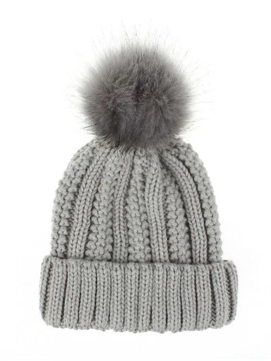 Fuzzy Ball Classic Winter Knitted Hat for Women BEA210225166LIGRE Light Grey