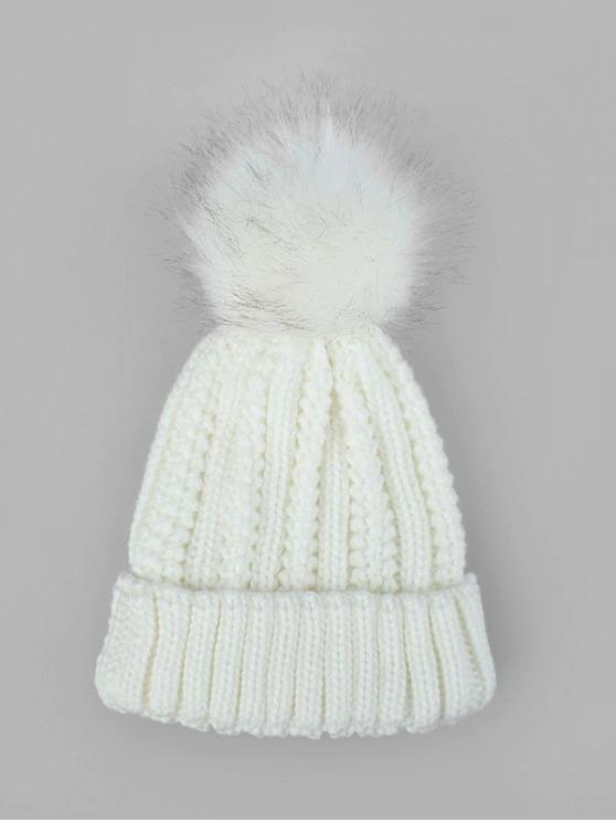 Fuzzy Ball Classic Winter Knitted Hat for Women BEA210225166WHI White