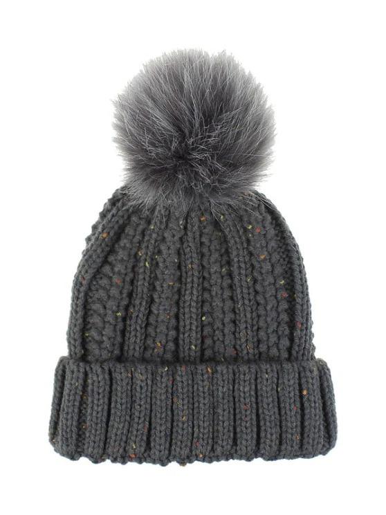 Fuzzy Ball Classic Winter Knitted Hat for Women BEA210225166DAGRE Dark Grey