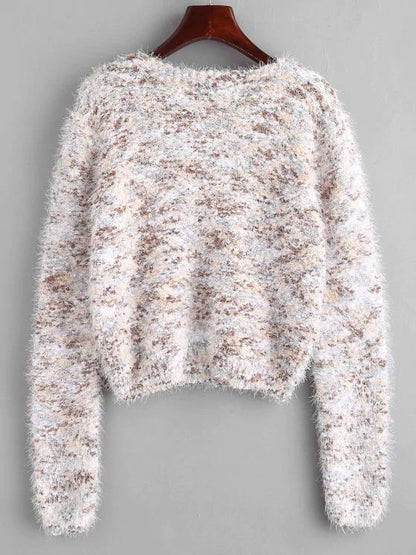 Fuzzy Chenille Confetti Knit Sweater SWE210313425KHA Khaki / One-Size