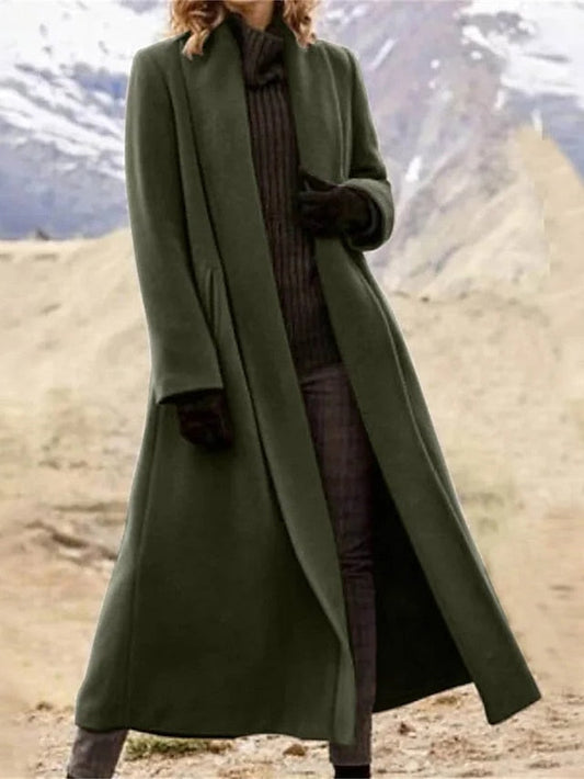 Women's Long Coat Overcoat Open Front Trench Coat Warm Winter Coat Long Sleeve with Pockets Oversize Black Army Green Gray