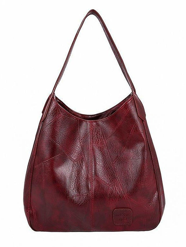 Women's Stylish Shoulder Tote Bag in Claret Red Brown and Black