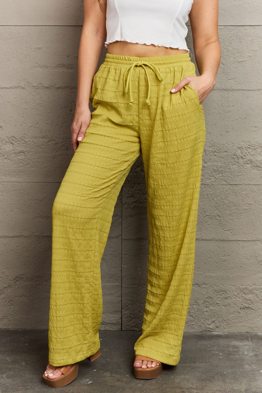 GeeGee Dainty Delights Textured High Waisted Pants MS231013010605FS Chartreuse / S