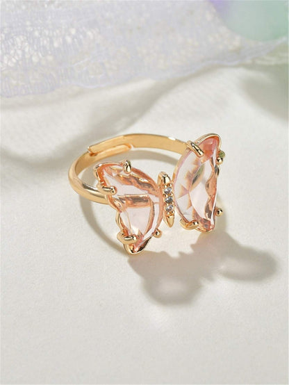 Gemstone Decor Butterfly Decor Ring RIN210223092PIN Pink