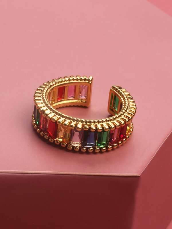 Gemstone Decor Cuff Ring RIN210309108MUL Multicolor