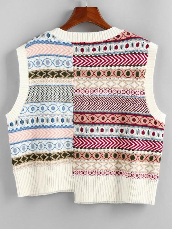 Geo Asymmetrical Patchwork Southwestern Sweater Vest