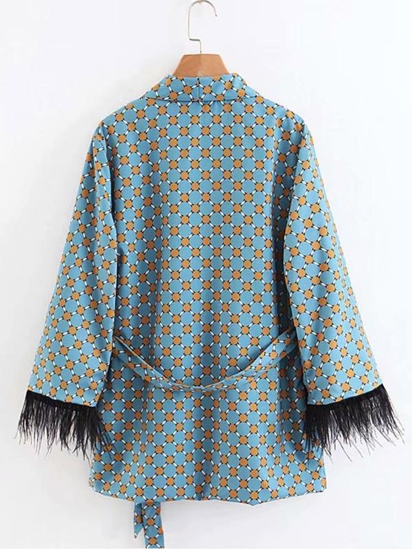 Geo Pattern Fringe Trim Wrap Blazer for Women