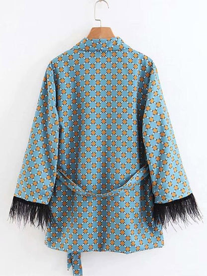 Geo Pattern Fringe Trim Wrap Blazer for Women