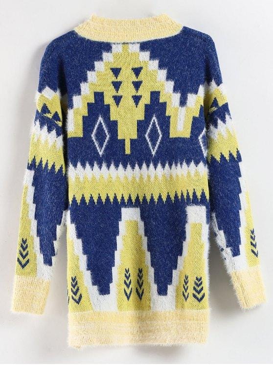 Geometric Drop Shoulder Longline Sweater SWE210313588MUL Multicolor / One-Size