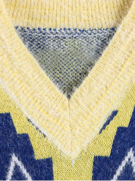 Geometric Drop Shoulder Longline Sweater SWE210313588MUL Multicolor / One-Size