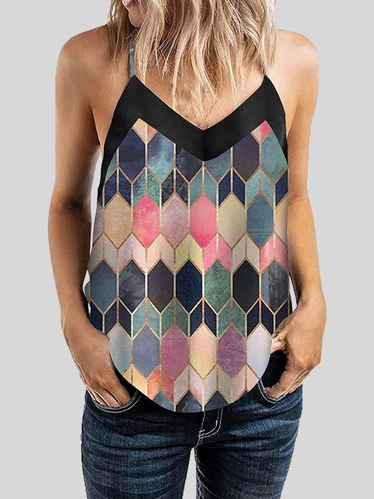 Geometric Pattern Print Camisole Vest TAN2106190265GRES Green / S