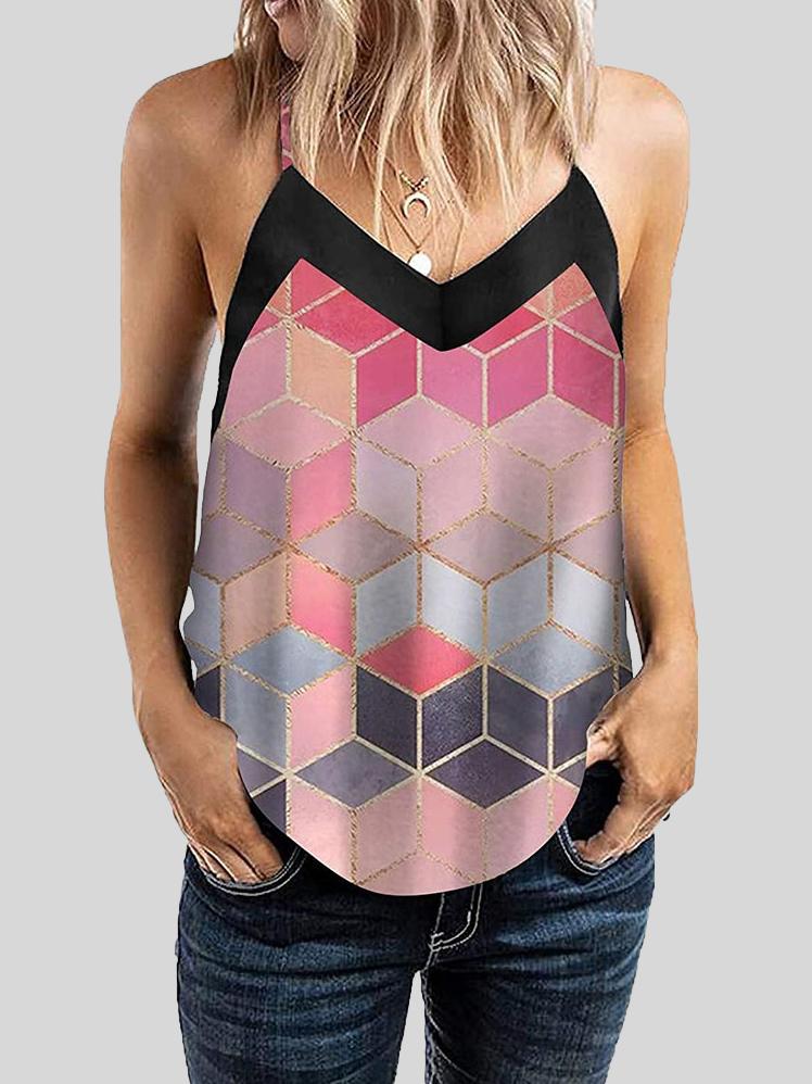 Geometric Pattern Print Camisole Vest TAN2106190265PINS Pink / S