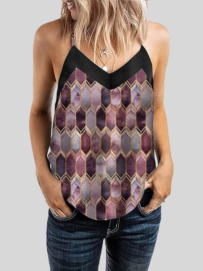 Geometric Pattern Print Camisole Vest TAN2106190265BROS Brown / S