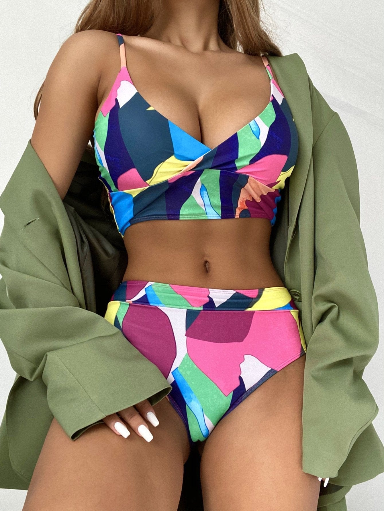 Geometric Print V-neck Bikini Set