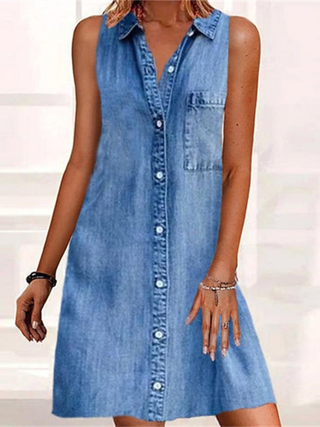 Women's Casual Dress Denim Shirt Dress Mini Dress Denim Modern Casual Outdoor Daily Shirt Collar Button Pocket