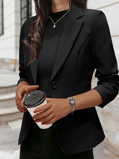 Women's Blazer Classic Style Work Offiec Buiness Blazer Long Sleeve Summer Spring Training Single Breasted One-button Regular Jacket Black