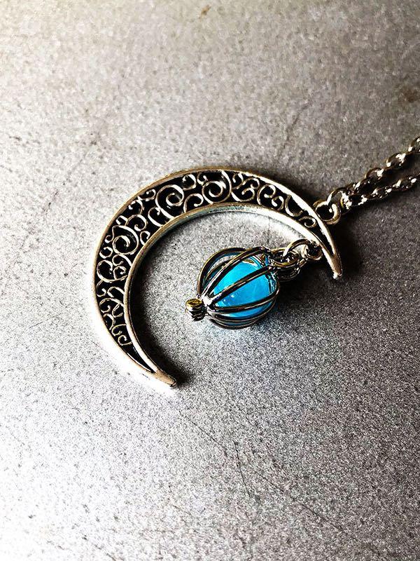 Ghost hollow Moon Necklace BUY210304449BLU Blue