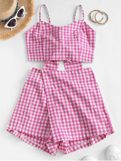 Gingham Back Knot Co Ord Set for Women