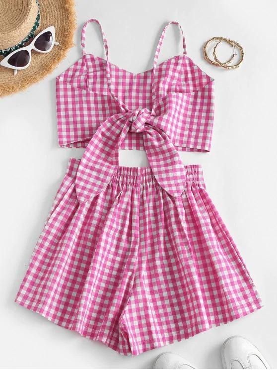 Gingham Back Knot Co Ord Set for Women