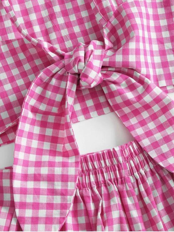 Gingham Back Knot Co Ord Set for Women