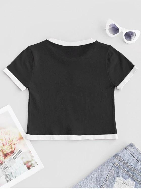 Girl Embroidered Cropped Ringer T-shirt for Women Temp7496162 One-Size