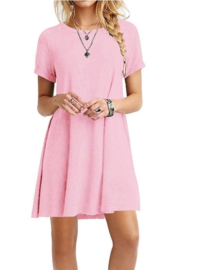 Girl'S Chiffon Dress With Round Neck And Short Sleeves DRE210130010SPin S / Pink