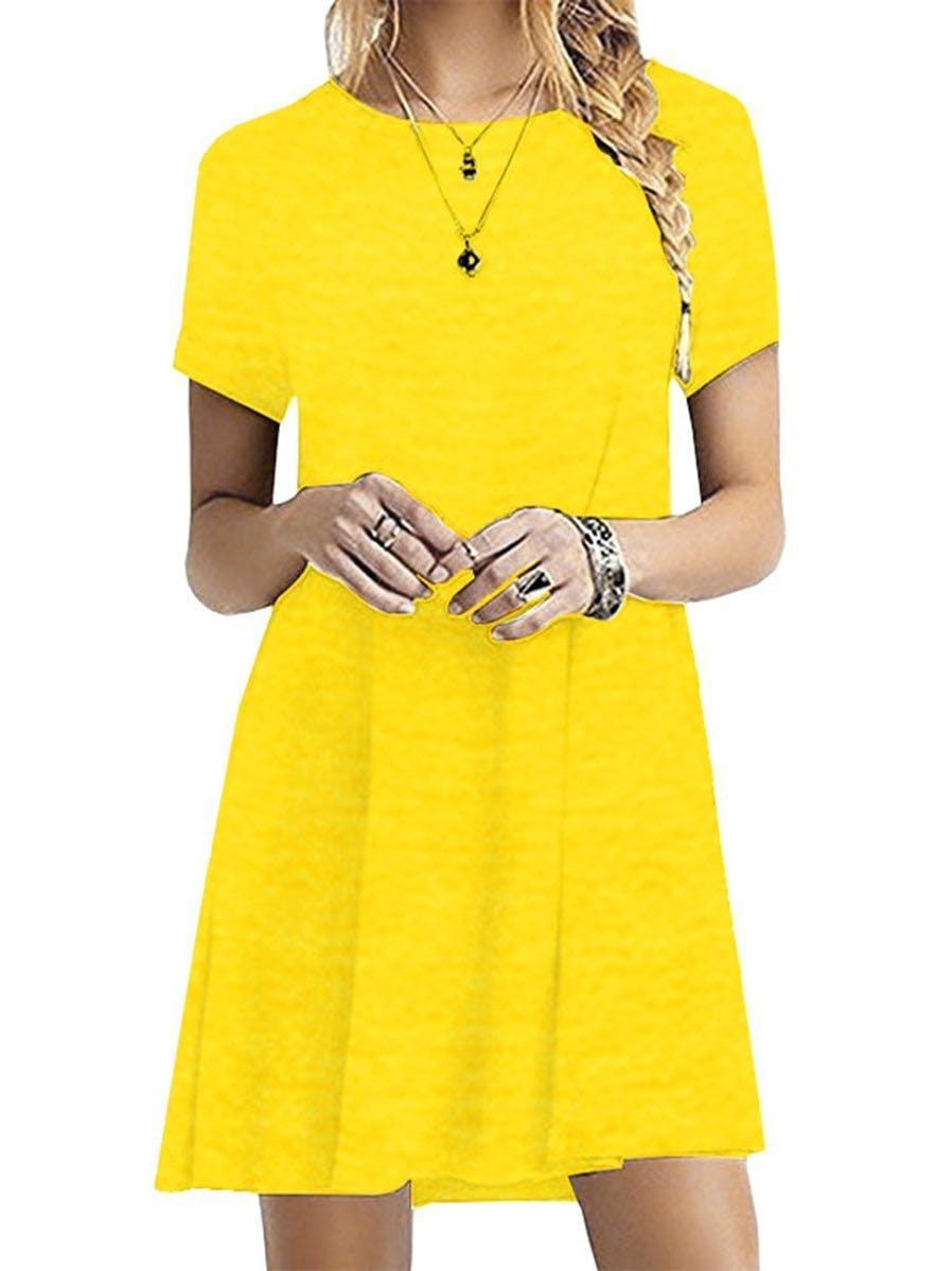 Girl'S Chiffon Dress With Round Neck And Short Sleeves DRE210130010SYel S / Yellow