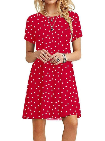 Girl'S Chiffon Dress With Round Neck And Short Sleeves DRE210130010SReWhiDot S / Red White Dot