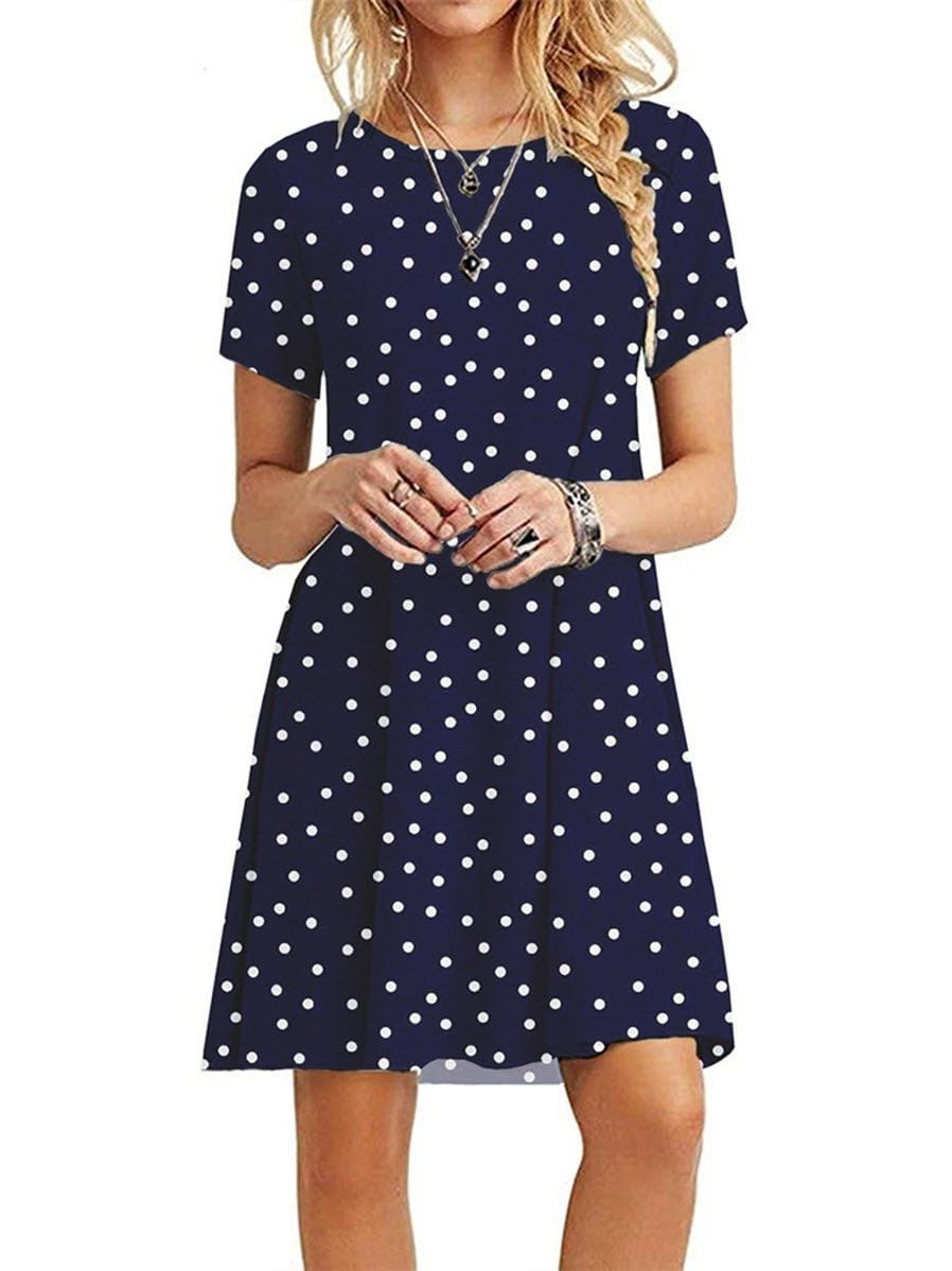 Girl'S Chiffon Dress With Round Neck And Short Sleeves DRE210130010SBlWhiDot S / Blue White Dot