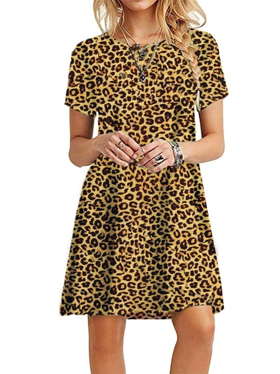 Girl'S Chiffon Dress With Round Neck And Short Sleeves DRE210130010SLeo S / Leopard