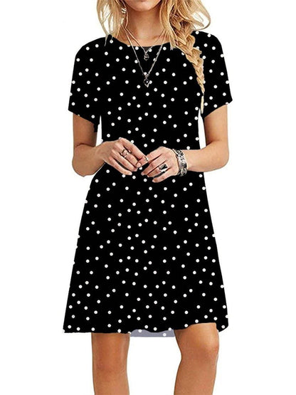 Girl'S Chiffon Dress With Round Neck And Short Sleeves DRE210130010SBlWhiDo S / Black White Dot