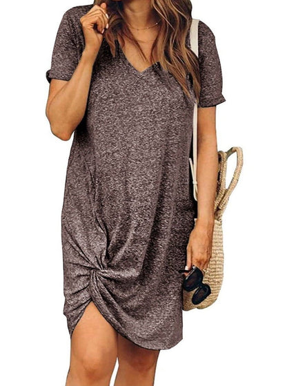 Girl'S Cuffed Round Neck Dress DRE210130011SGra S / Gray