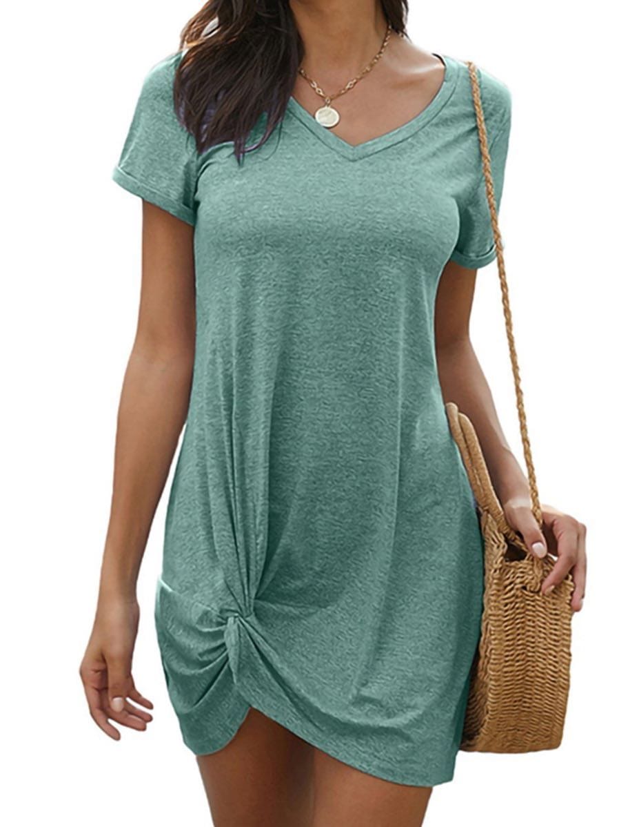 Girl'S Cuffed Round Neck Dress DRE210130011SGre S / Green