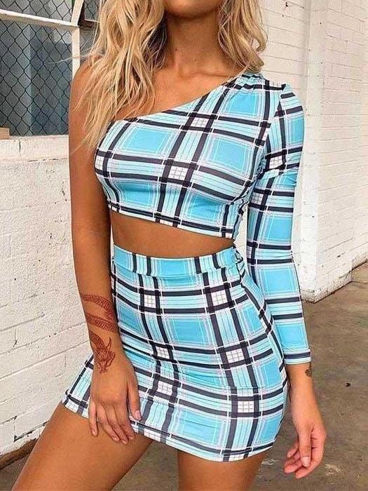 Girls Striped Top Skirt Set OUT210120018SBlu S / Blue