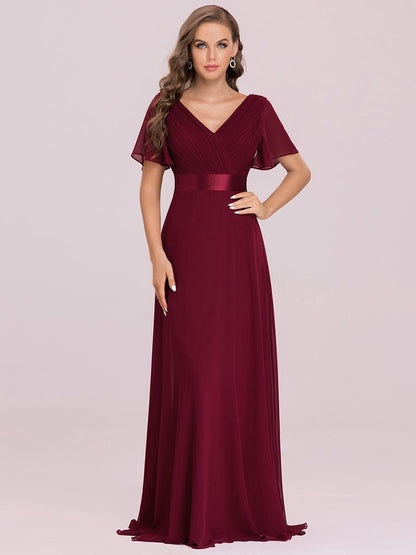 Glamorous Double V-Neck Ruffles Padded Wholesale Chiffon Evening Dresses