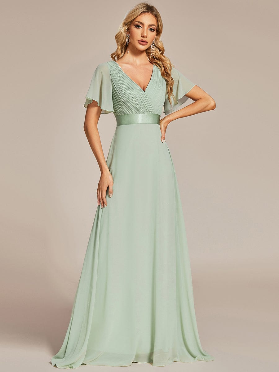 Glamorous Pretty Double V-Neck Ruffles Padded Wholesale Evening Dresses EP09890MG04 Mint Green / 4