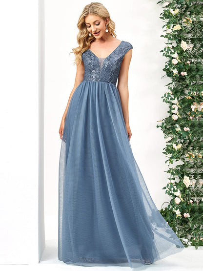 Glamorous Sleeveless A Line Wholesale Evening Dresses with Deep V Neck EE0115ADN04 Dusty Navy / 4