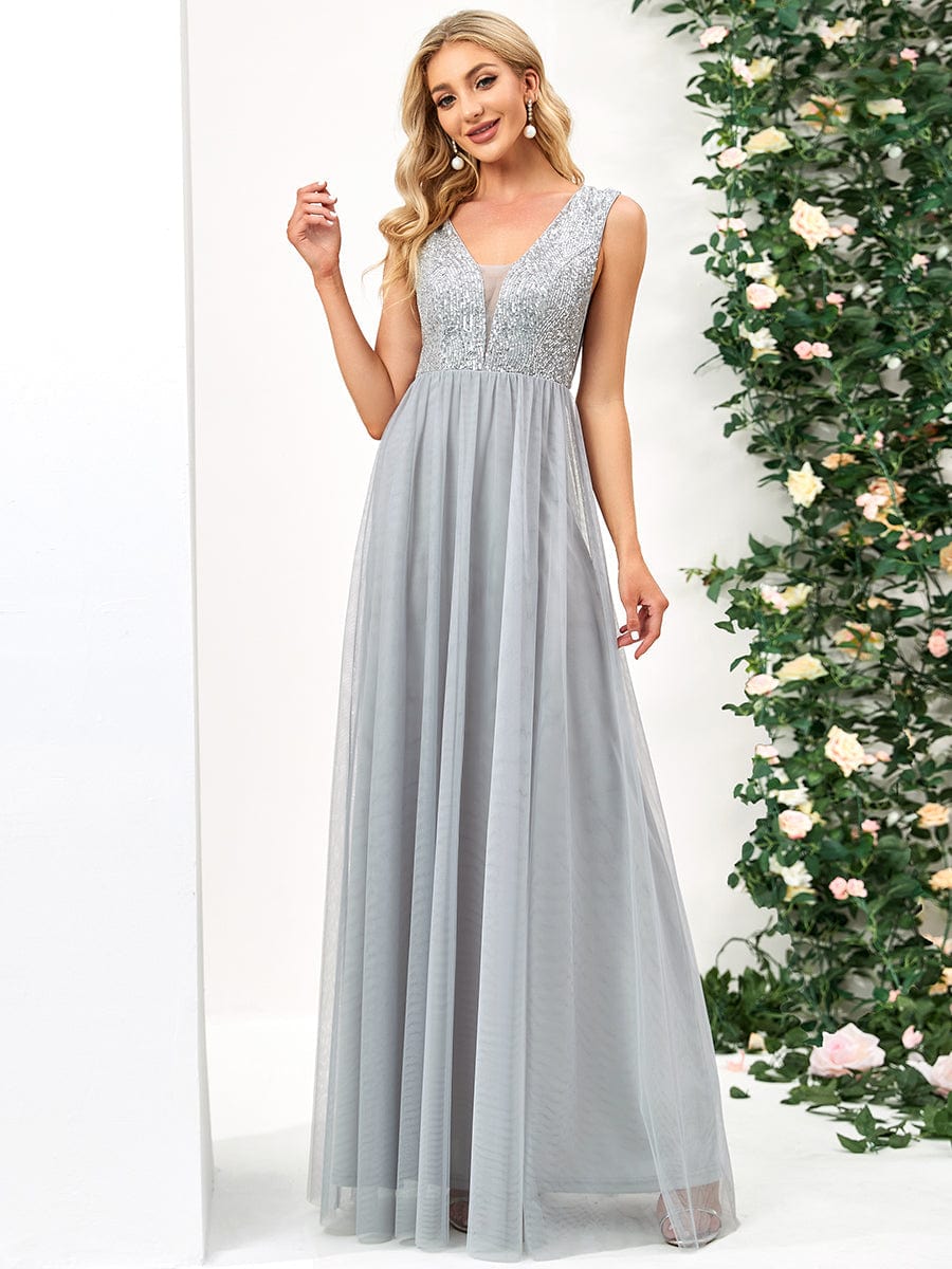 Glamorous Sleeveless A Line Wholesale Evening Dresses with Deep V Neck EE0115AGY04 Grey / 4