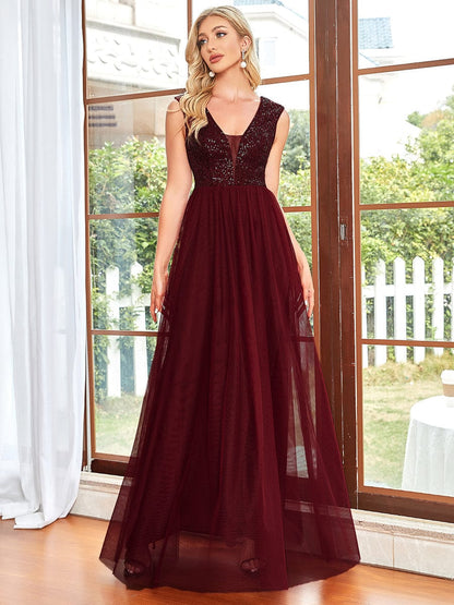 Glamorous Sleeveless A Line Wholesale Evening Dresses with Deep V Neck EE0115ABD04 Burgundy / 4