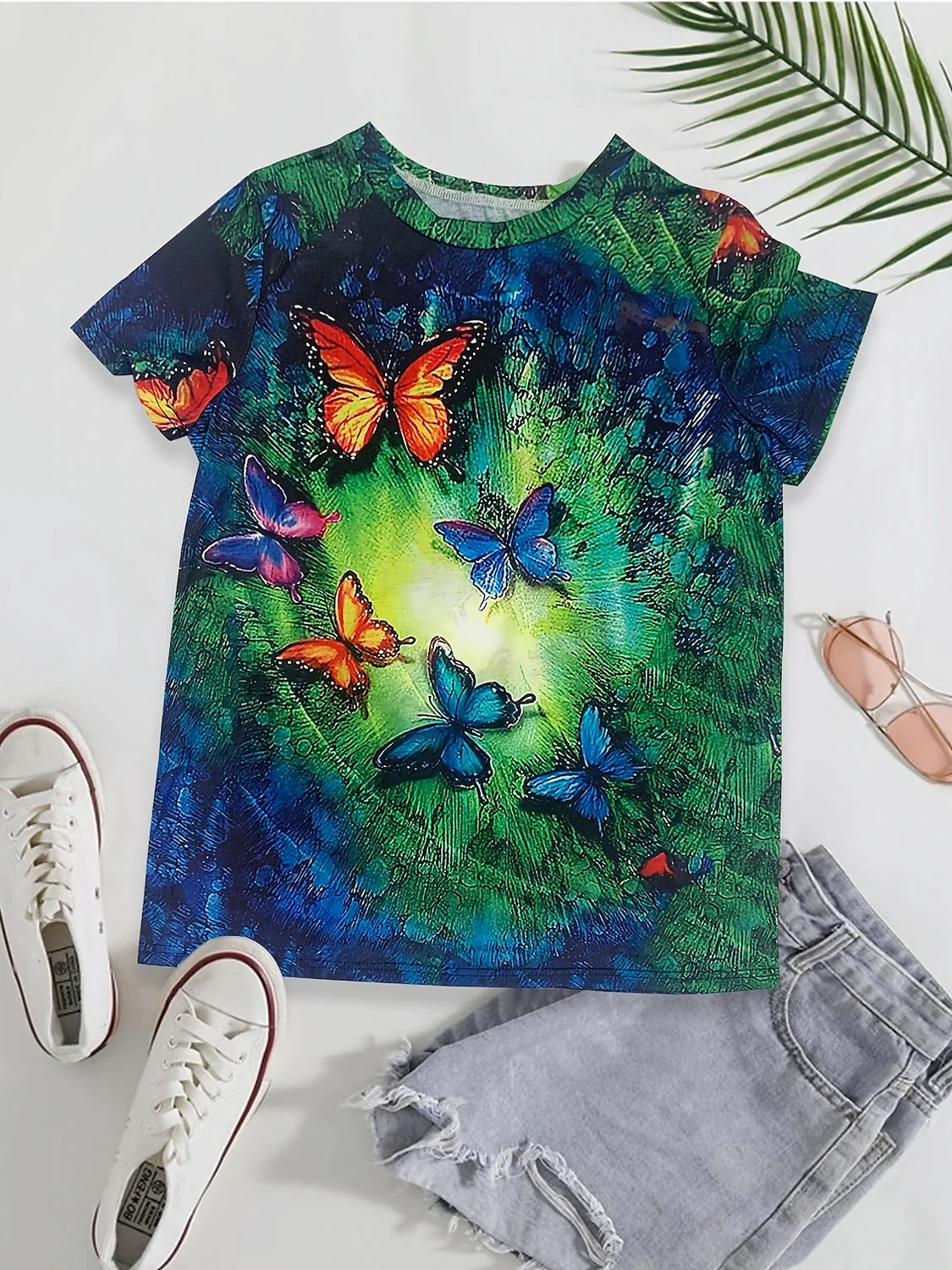 Women's T shirt Tee Graphic Butterfly Blue Print Short Sleeve Daily Weekend Basic Round Neck Regular Fit