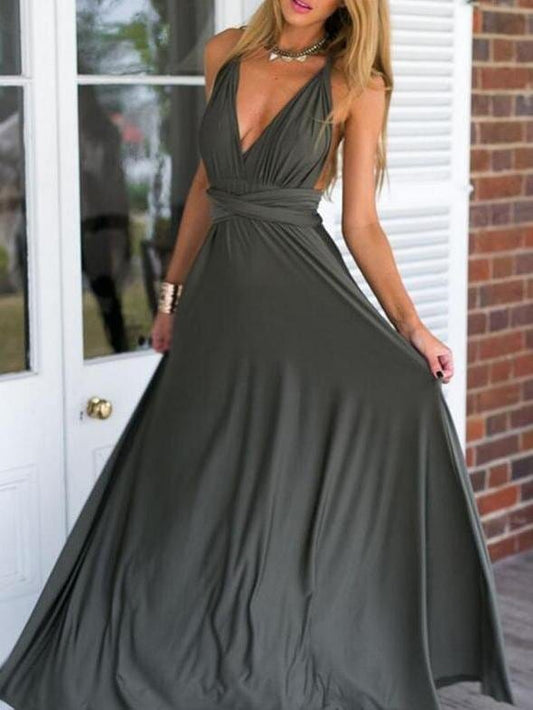 Gorgeous Deep V Tie Long Dress MAXI2105141804GRAS Gray / S