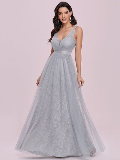 Gorgeous V Neck Lace & Tulle Maxi Wholesale Bridesmaid Dress