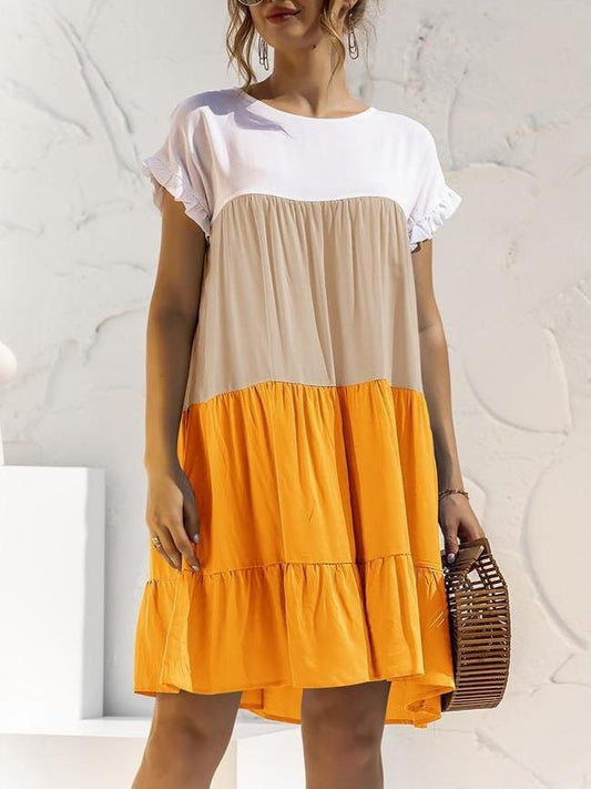 Gradient Color Block Ruffle Hem Mini Dress DRE210412743YELS Yellow / S