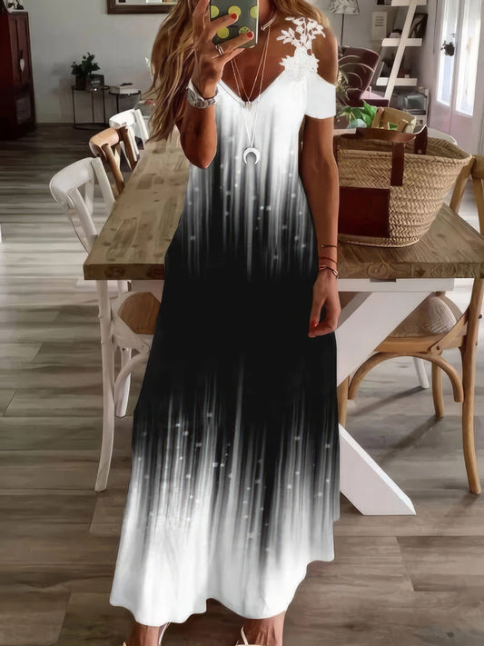 Gradient Lace Sling V-Neck Sleeveless Dress DRE2203253859BLAS Black / 2 (S)